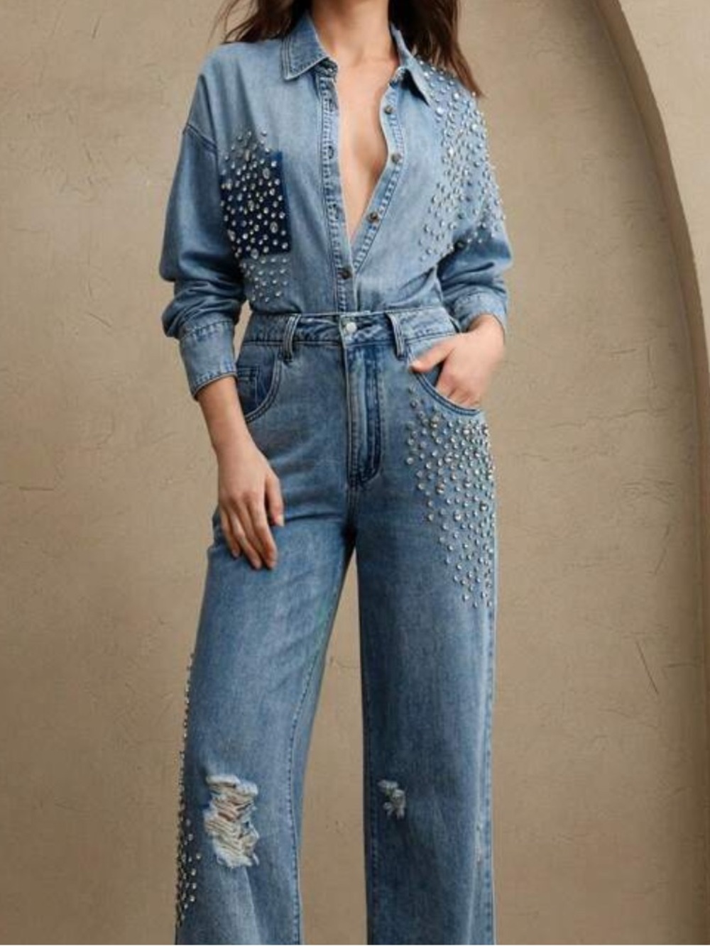 Rhinestone denim set